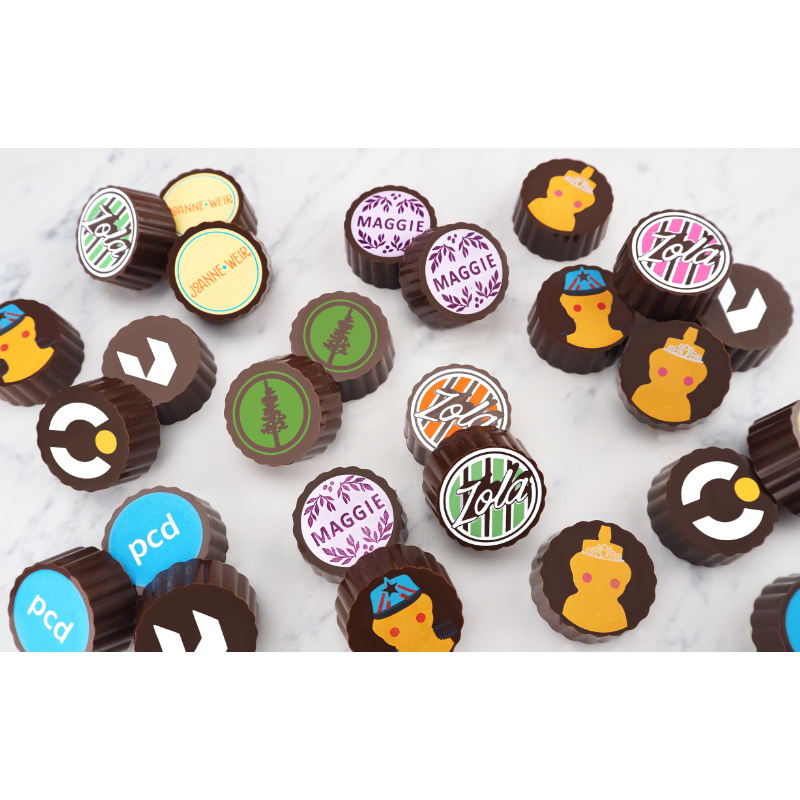 Our custom chocolates: Zola Bar; Joanne Weir; Maggie; pcd; City of Palo Alto among the few