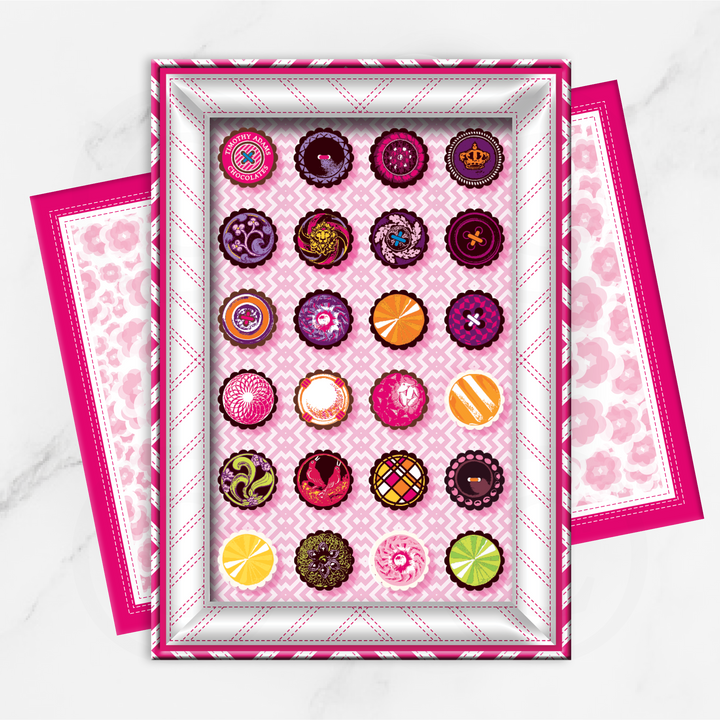 Open Gift Box of 24 gourmet chocolate truffles by Timothy Adams