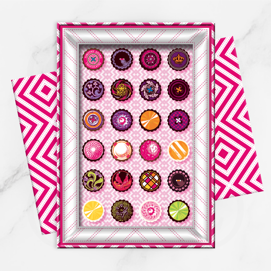 Gift Box of 24 gourmet chocolate truffles by Timothy Adams from the top